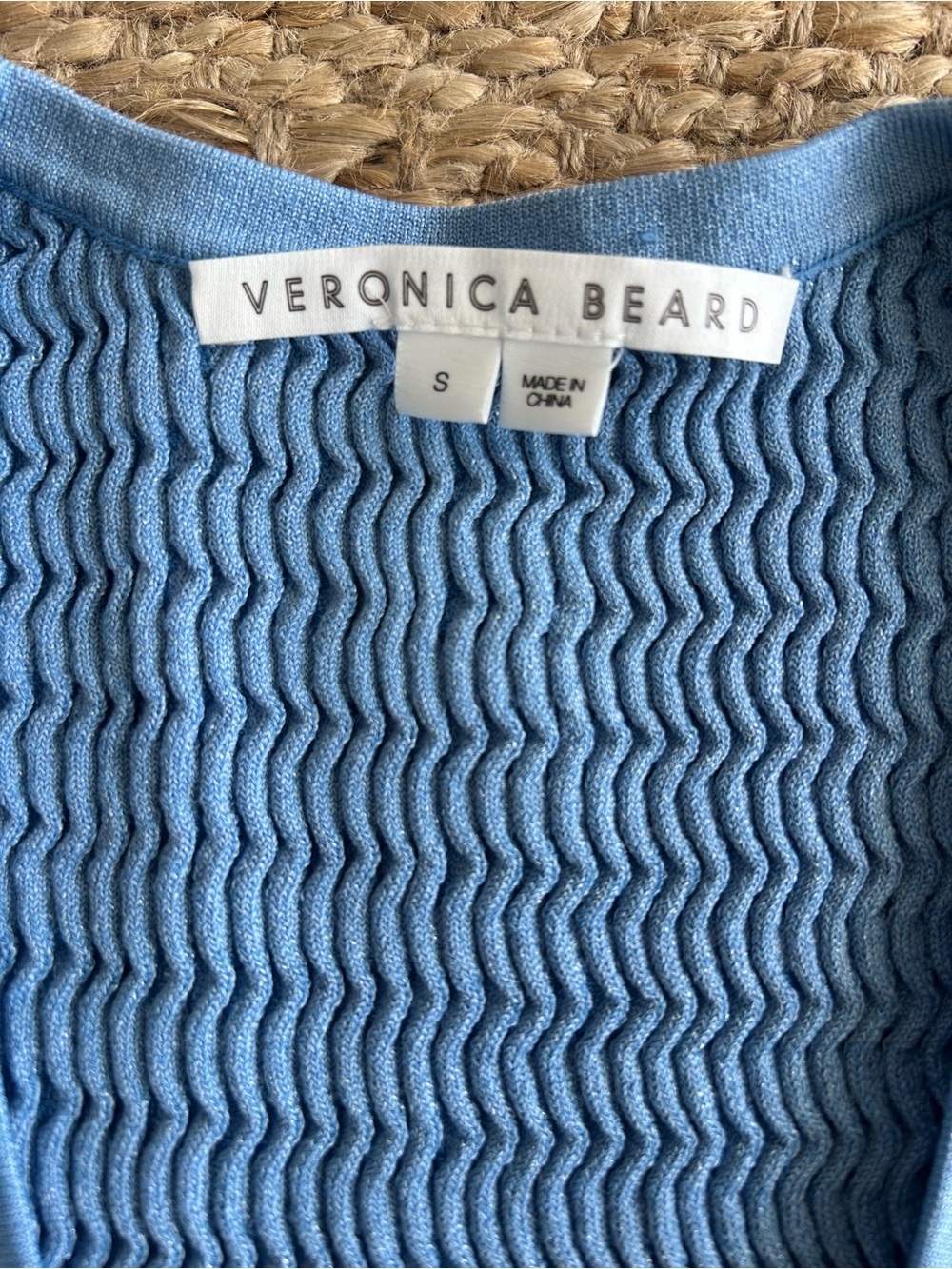 Veronica Beard Blue Ribbed V-Neck Sleeveless Knit Top - Picture 6 of 7
